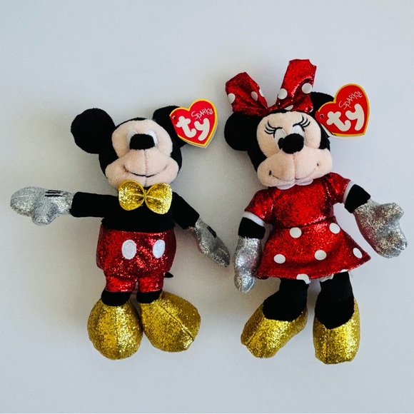 Ty Sparkle Disney Mickey Mouse and Minnie Mouse Beanie Babies Set NWT - Picture 3 of 16